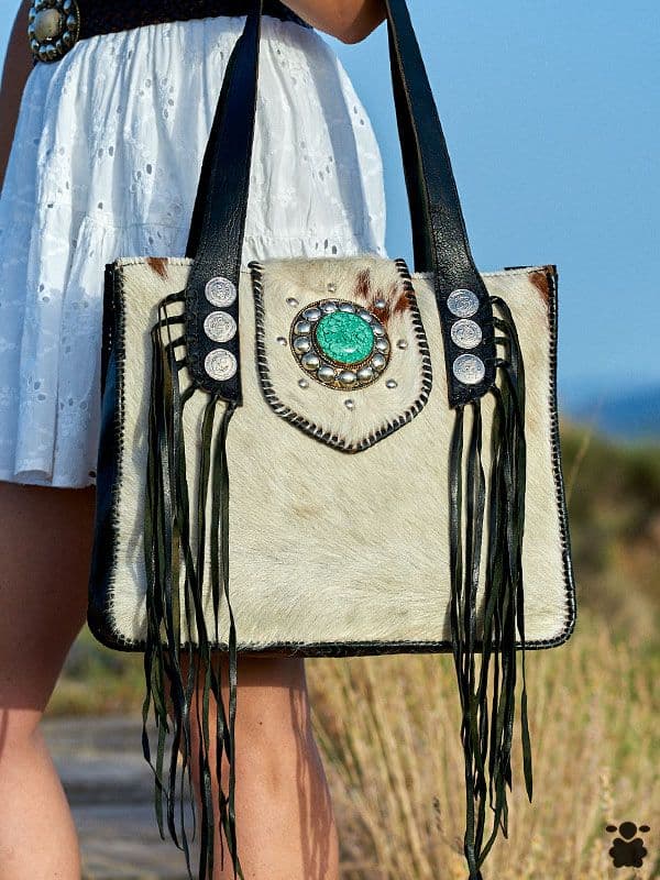 Bolso boho potro piel negro