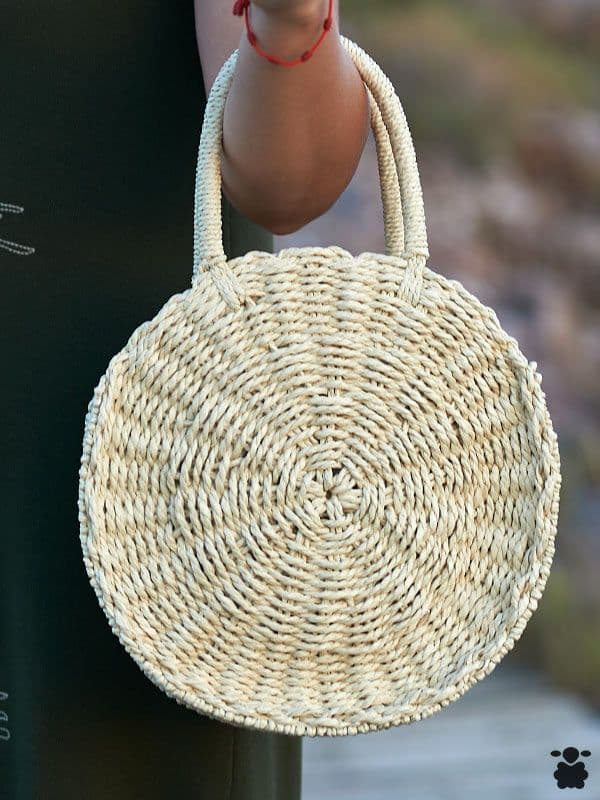 Bolso de Rafia Beige Redondo