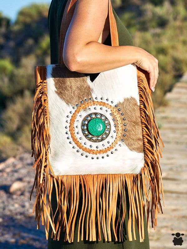 Bolso piel Camel y Blanco con Motas Canelas