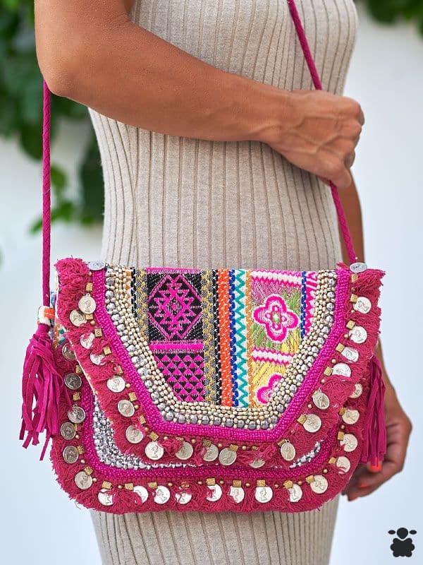 Bolso Bohemio Monedas Fucsia