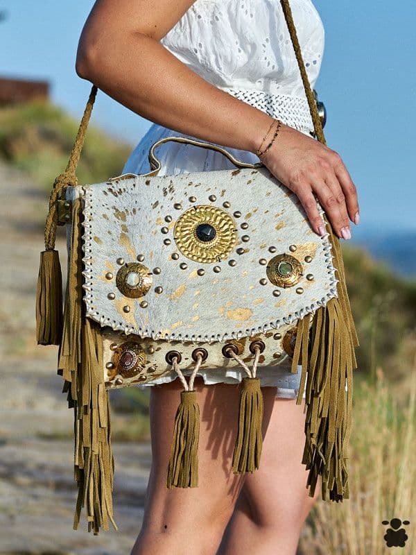 Bolso hippie de piel kaki