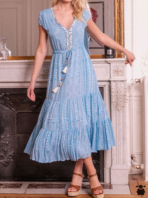 Vestido boho chic azul océano