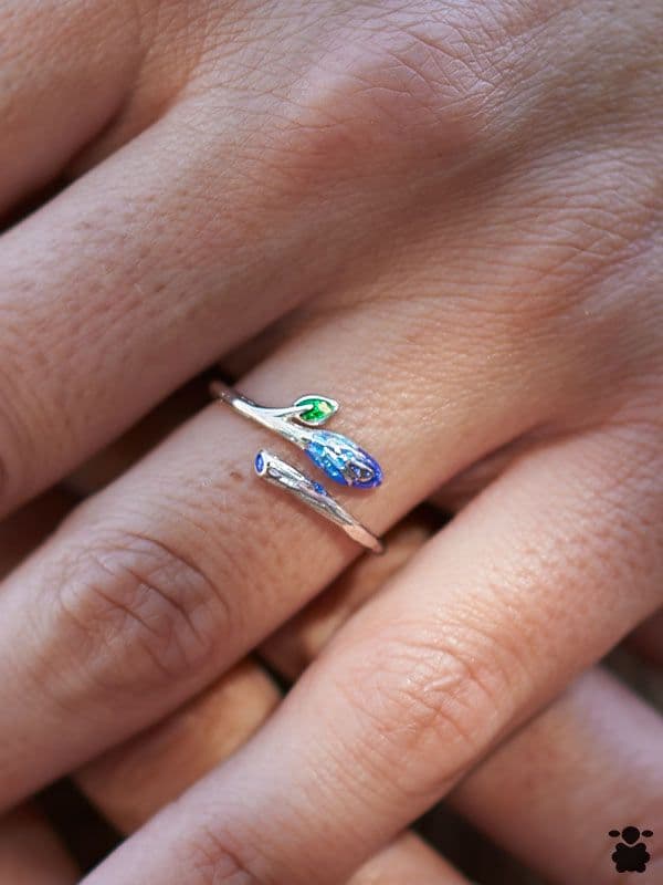 Anillo boho hoja azul verde
