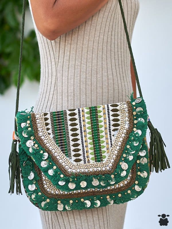 Bolso Bohemio Monedas Verde