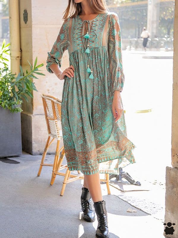 Vestido boho Gaya verde acua