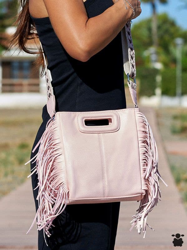 Bolso Hippie con Flecos Rosa