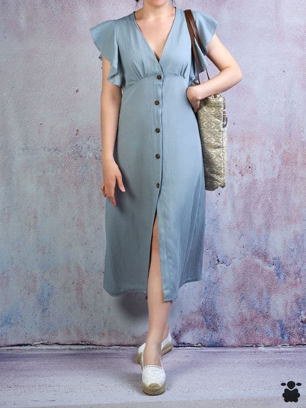 Vestido midi gris con botones