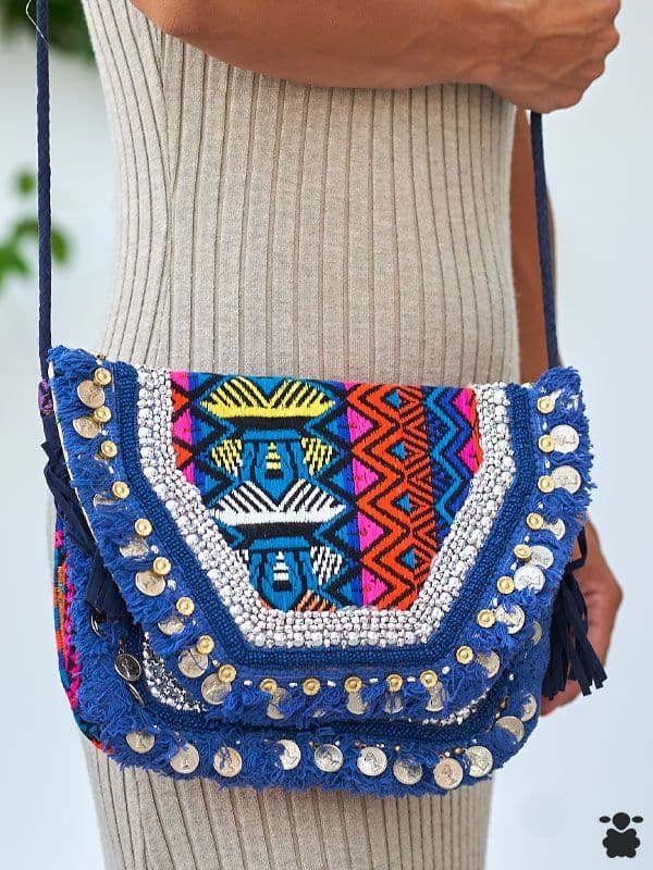 Bolso Bohemio Monedas Azul