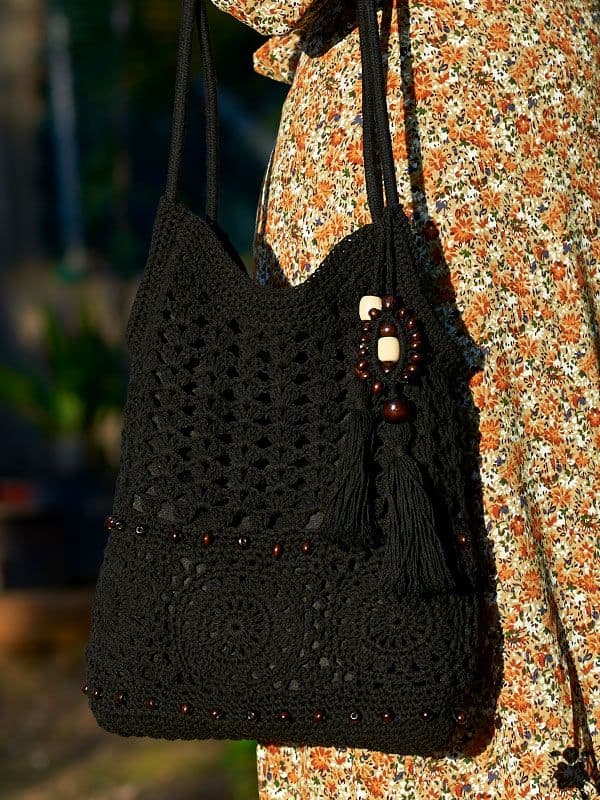 Bolso boho macramé negro