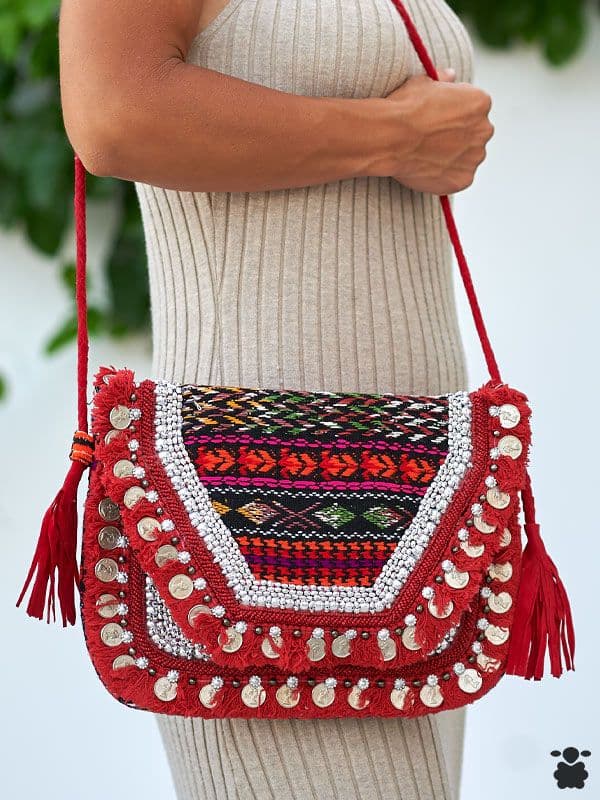 Bolso Bohemio Monedas Rojo