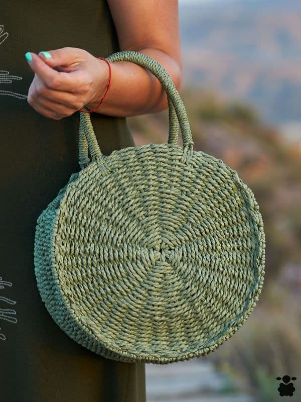 Bolso de Rafia Verde Redondo