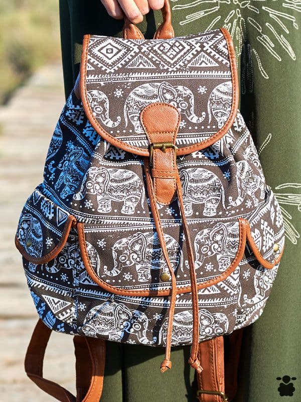 Mochila Bohemia Elefantes Marrón