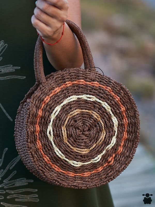 Bolso de Rafia Marrón Redondo