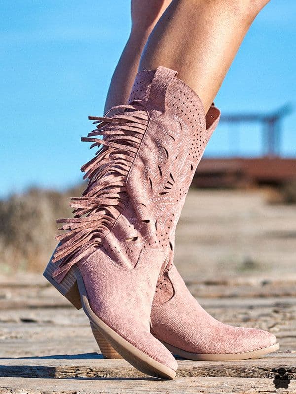 Botas cowboy calada flecos rosa