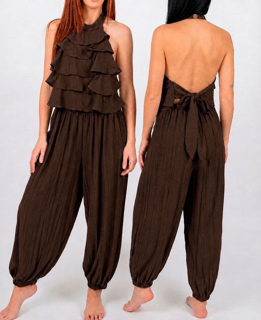 Conjunto boho volantes marrón
