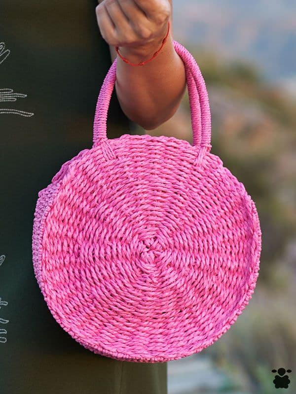 Bolso de Rafia Fucsia Redondo
