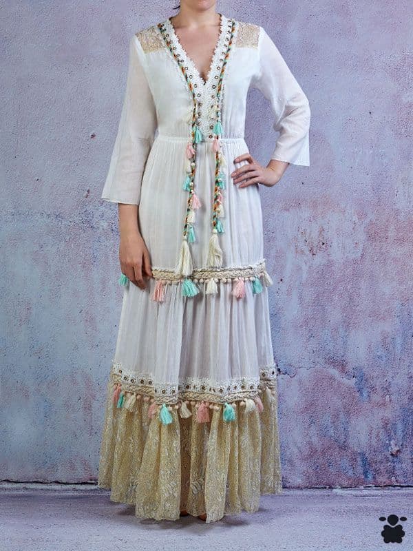 Vestido largo boho blanco boemo