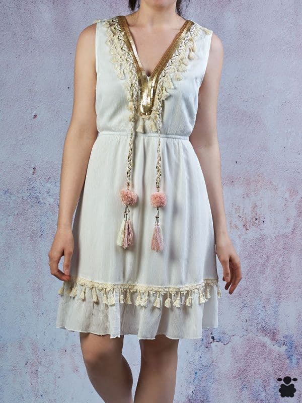 Vestido boho pompones