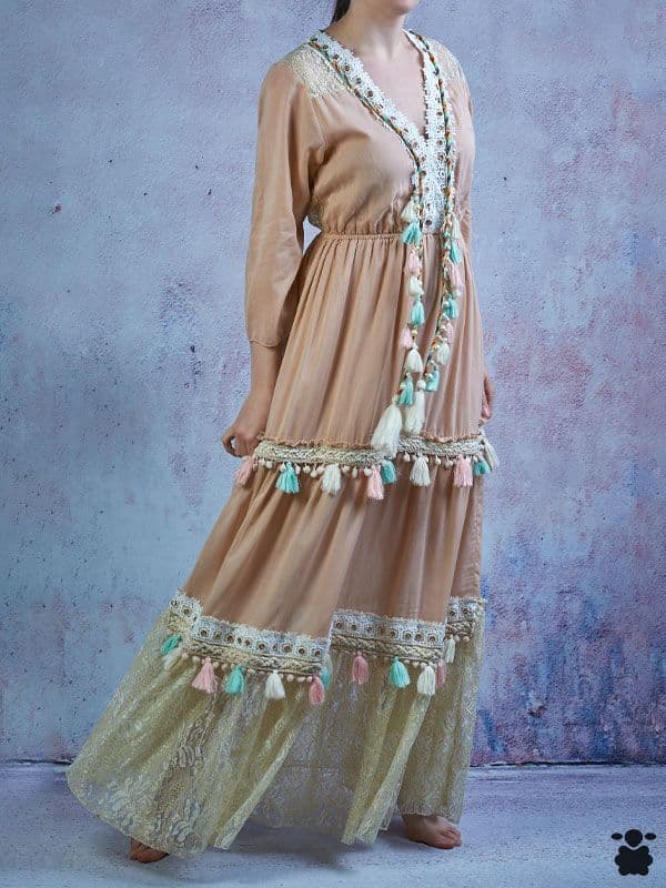 Vestido largo boho rosa boemo