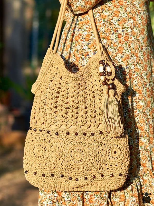 Bolso boho macramé camel