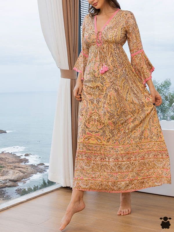 Vestido boho beige rosa
