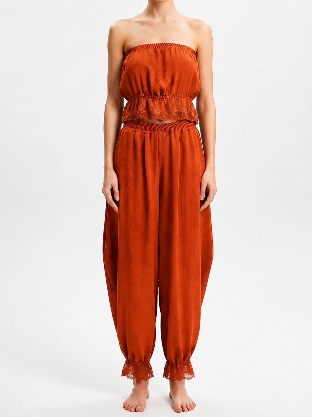 Conjunto terracota con top y pantalón bombacho