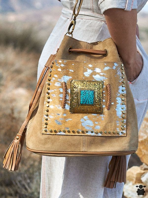 Bolso boho Camel y Turquesa