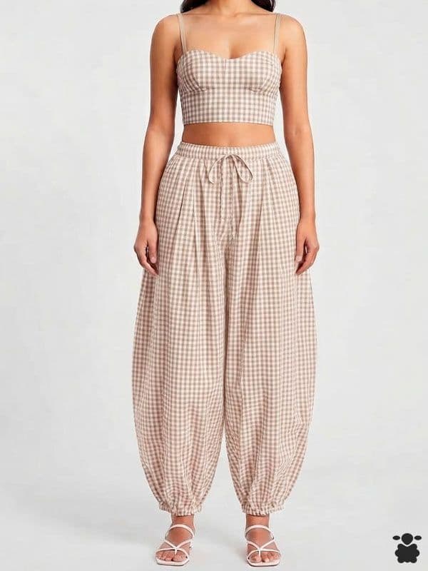 Conjunto Vichy beige