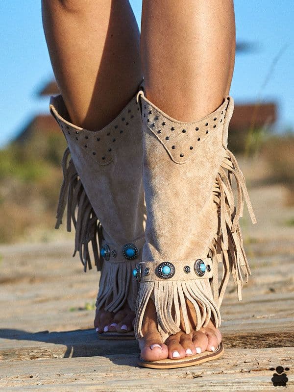Sandalias boho tachuelas turquesas