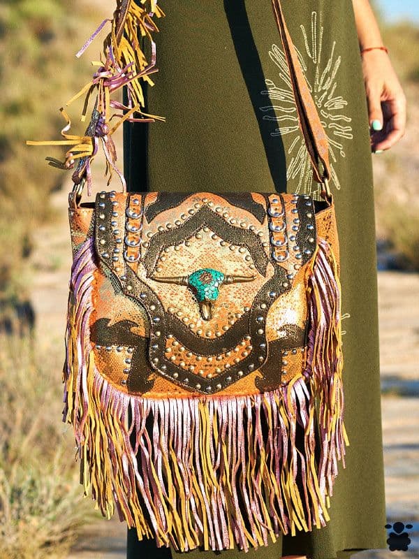 Bolso bohemio de piel naranja