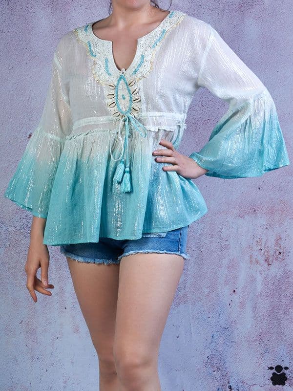 Camiseta boho bicolor conchas