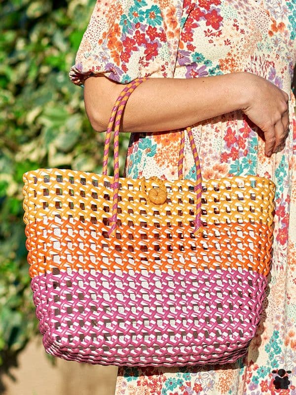 Bolso trenzado tricolor naranja