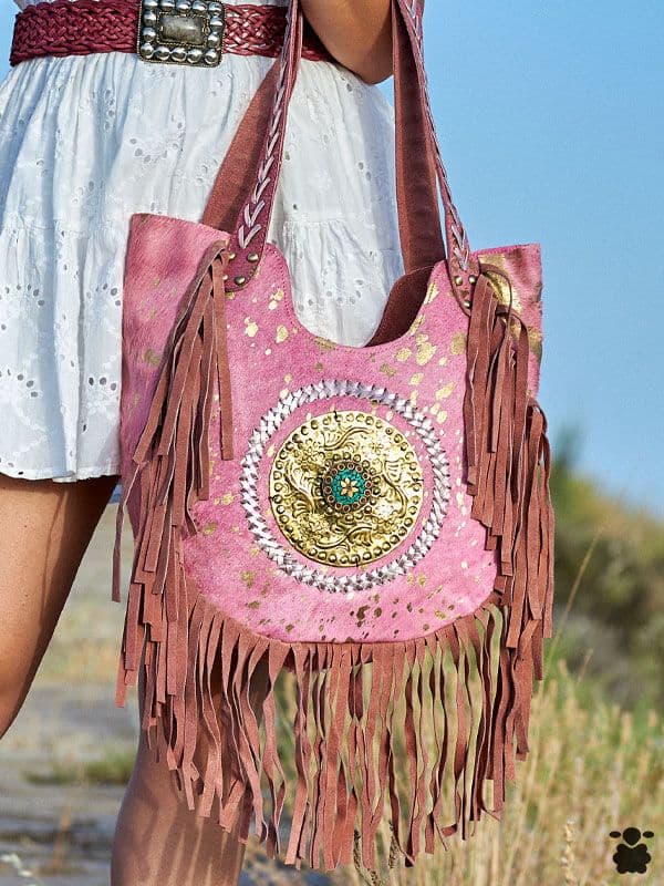 Bolso boho artístico rosa