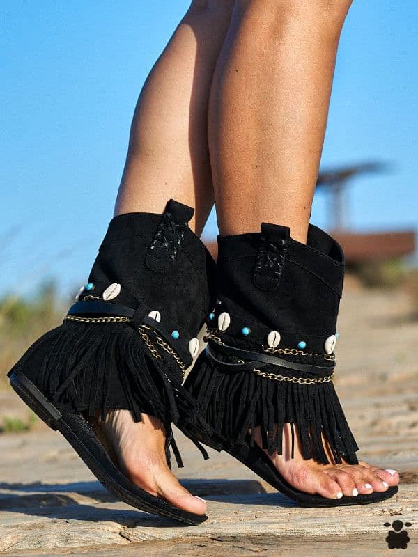 Sandalias Boho Cadenas Negro