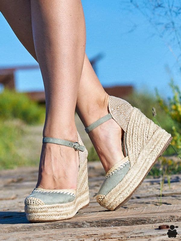Sandalias boho cuñas verde agua