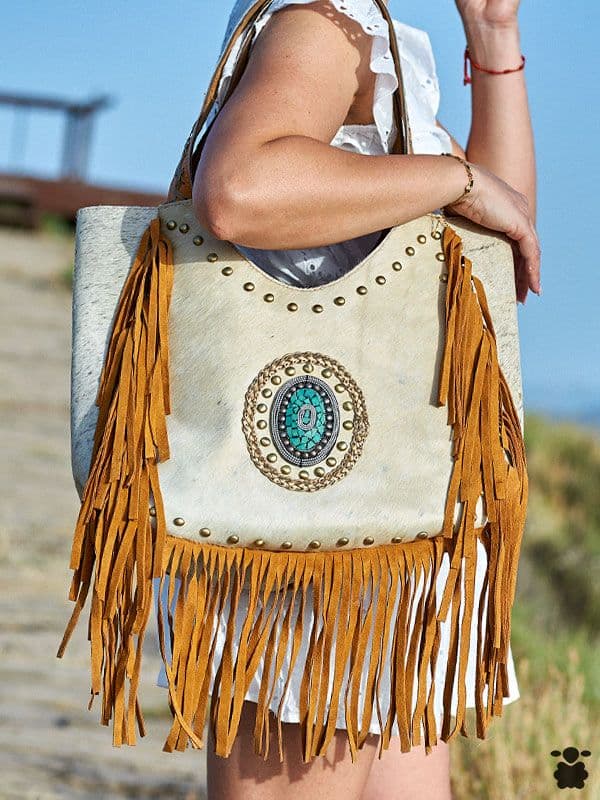 Bolso boho chic étnico de piel