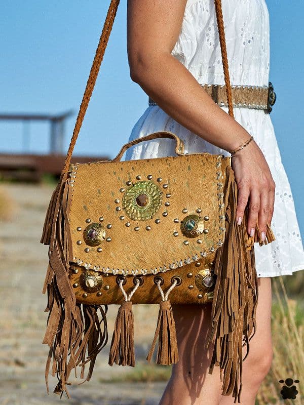 Bolso hippie de piel camel