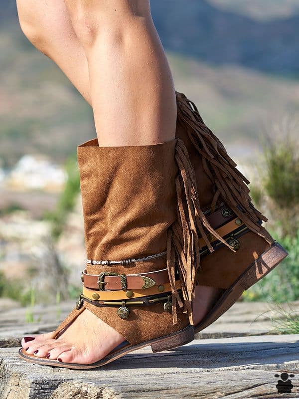 Sandalias altas boho Lara camel