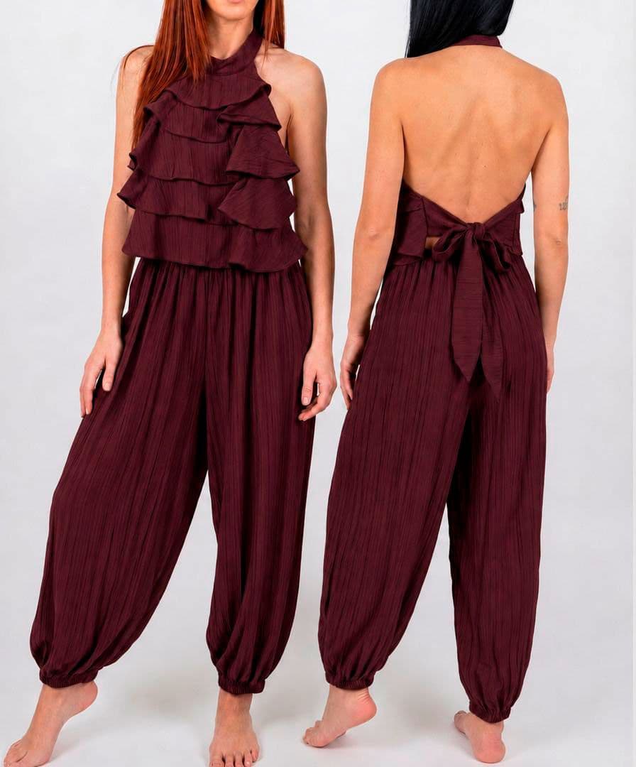 Conjunto boho volantes granate