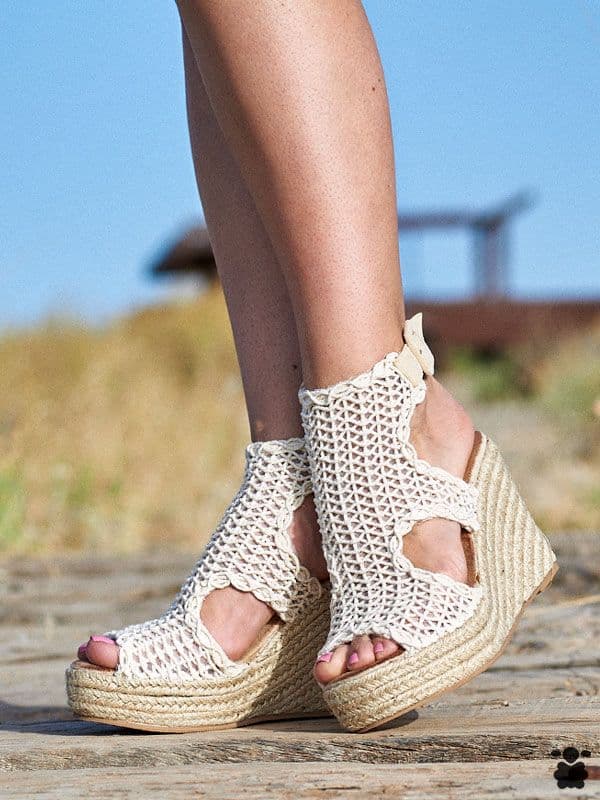 Sandalias cuñas croché emilia blanco
