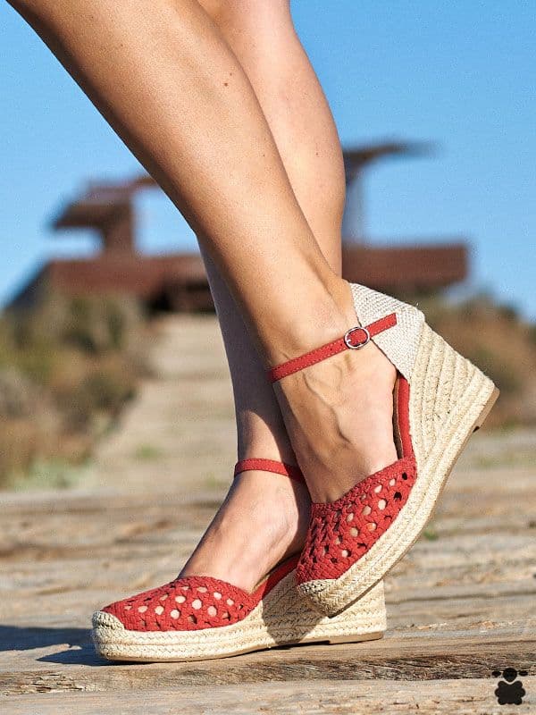 Sandalias cuñas Santamaria rojo