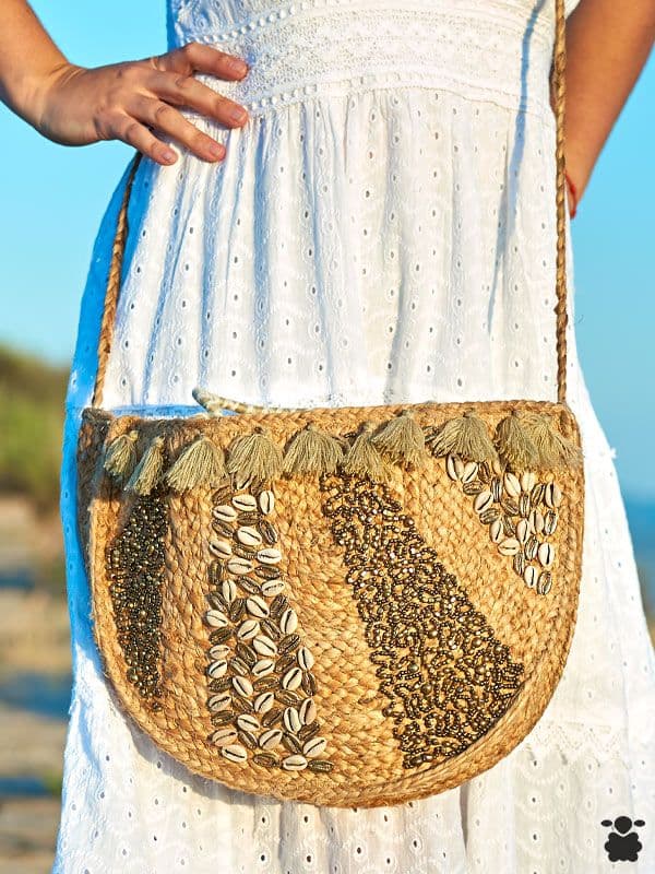 Bolso boho conchas doradas