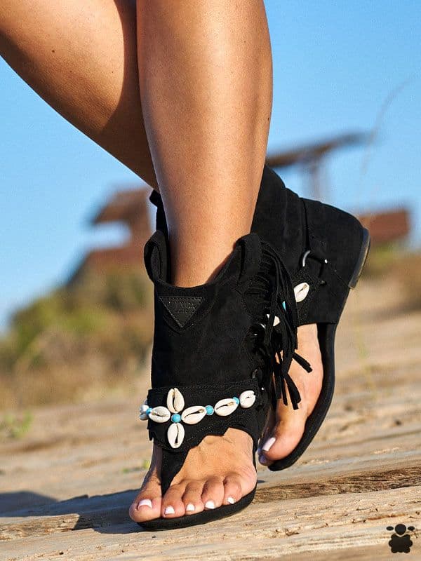 Sandalias Boho Caracolas Negro