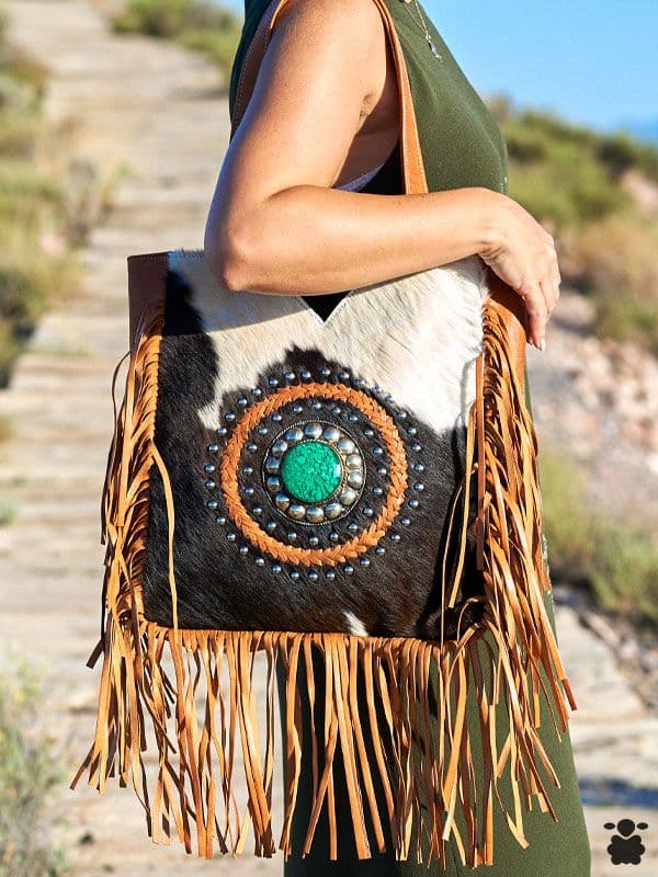 Bolso Bohemio camel de piel blanco marrón
