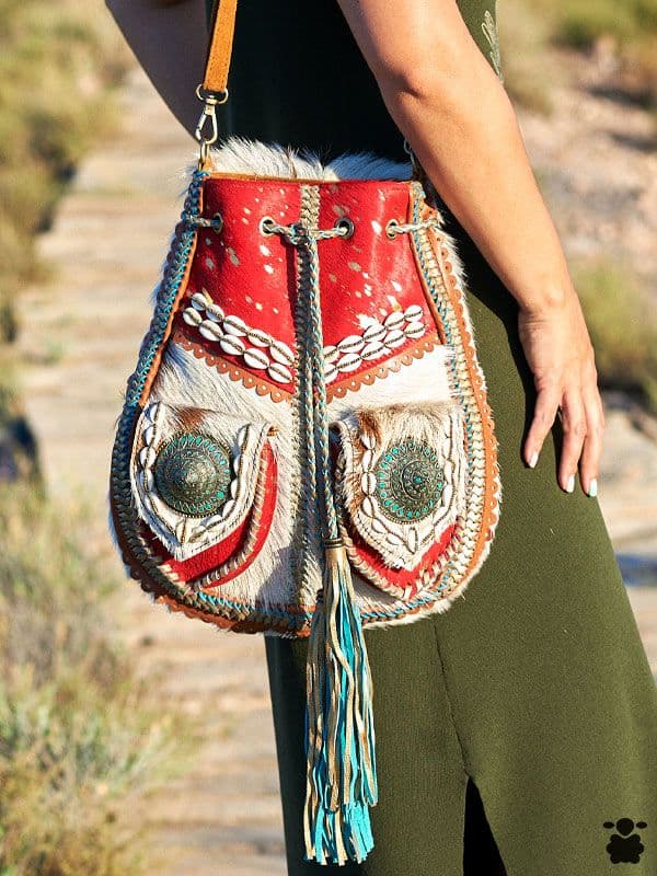 Bolso piel rojo y blanco con Caracolas