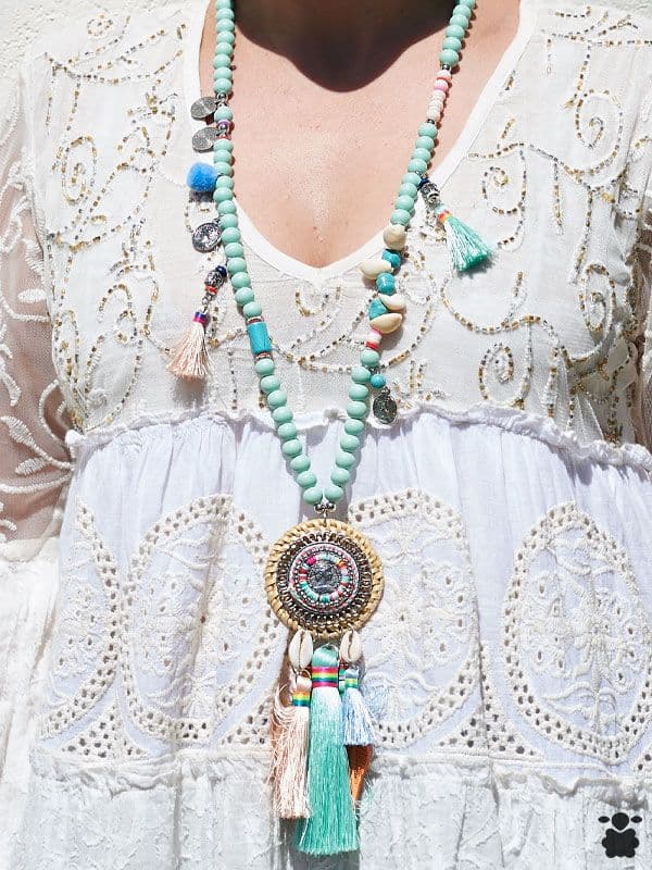 Colgante boho Gratitud turquesa