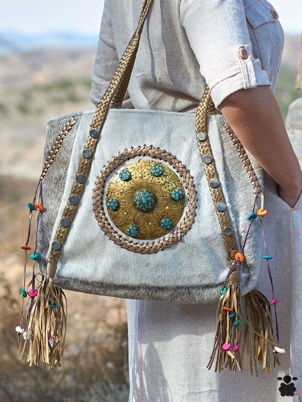 Bolso boho de piel Gris