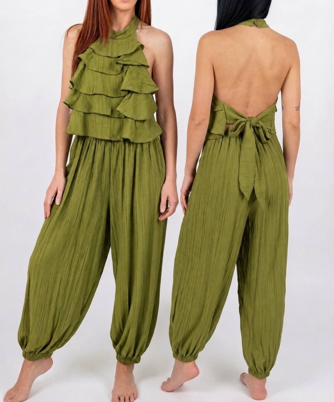 Conjunto boho volantes verde