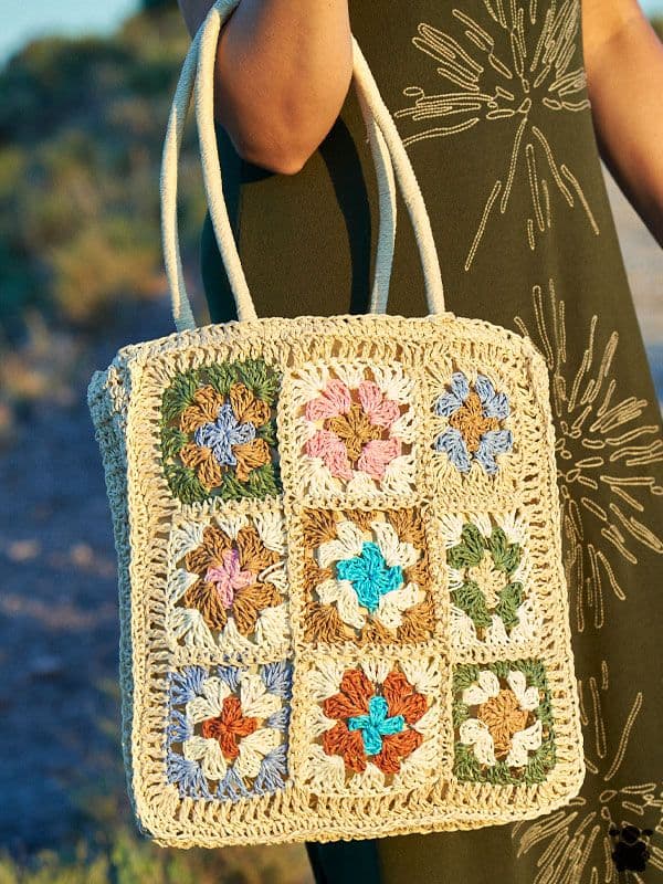 Bolso de Rafia Flores Beige