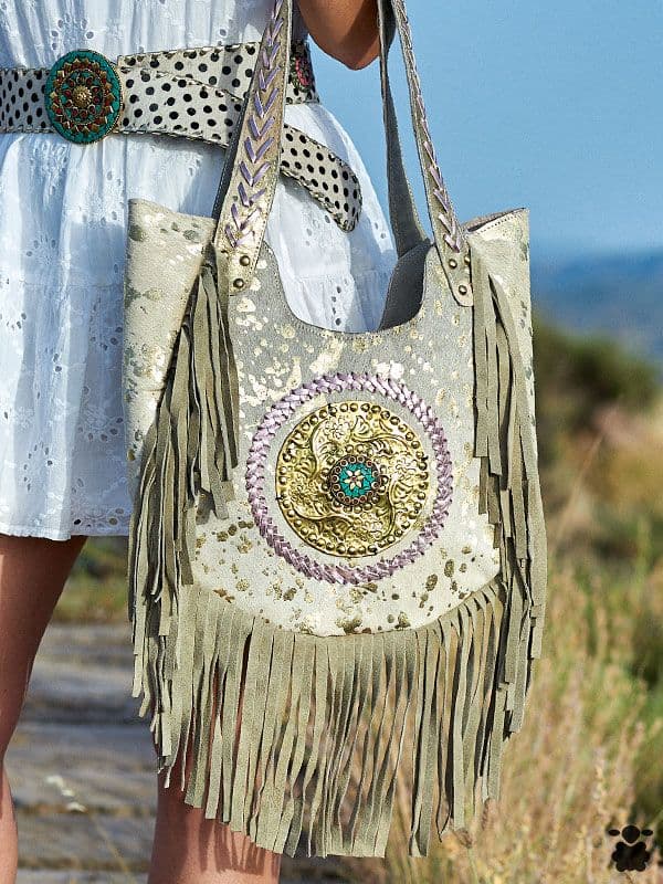 Bolso boho artístico kaki